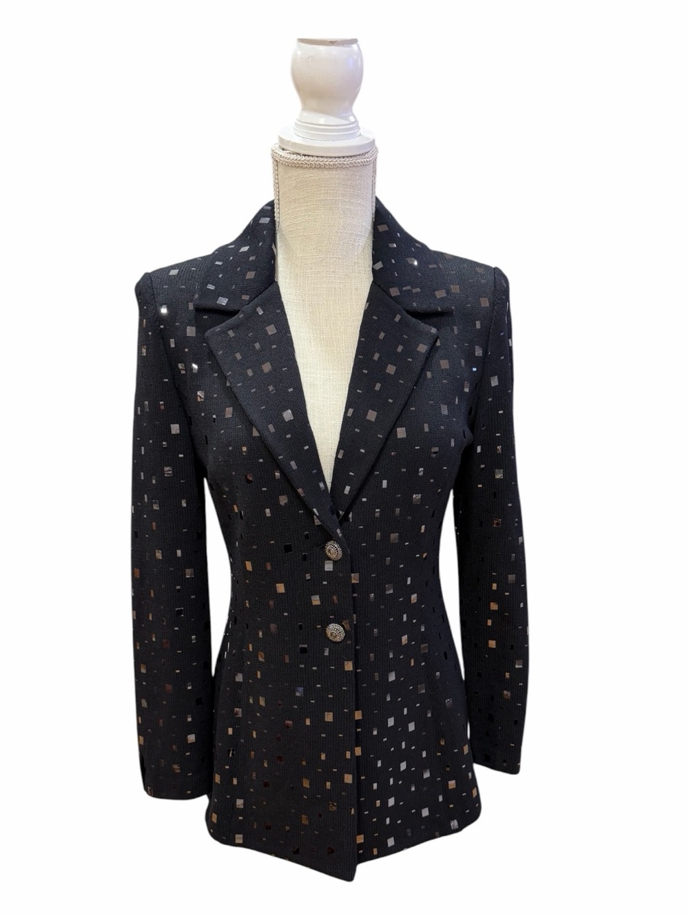 St. John Evening Marie Gray Santana Knit Skirt Suit Mirrored Paillette Black Set - Picture 3 of 11